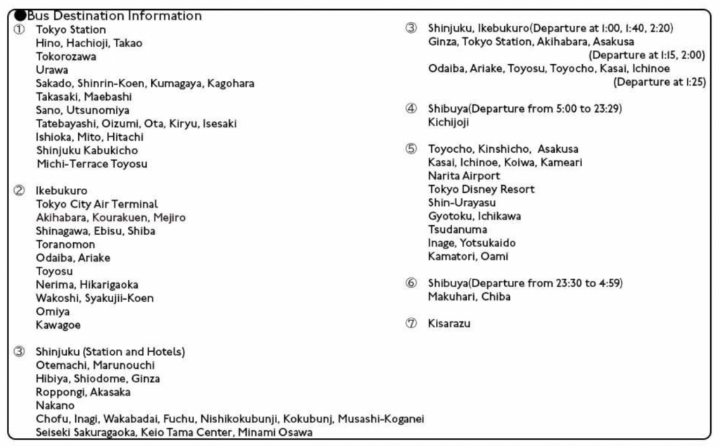 機場巴士(利木津巴士)，提供非常多的目的地